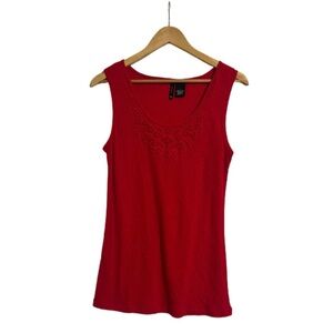 New Directions Red Tank Top with Embroidered Detail